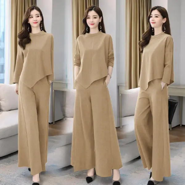Bộ Đồ Quần Ống Rộng, Hàng Mới Về Mùa Xuân Và Mùa Thu, Dành Cho Phụ Nữ, Che Bụng, Phong Cách Trẻ Trung, Phong Cách Phương Tây, Bó Sát, Thường Ngày Và Thanh Lịch, Quần Culottes, Bộ Hai Mảnh