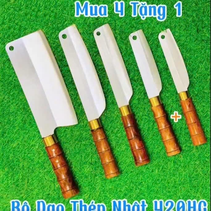 VN005  MUA 4 TẶNG 1 ,  Bộ 5 dao nhà bếp, Bộ dao thép trắng không gỉ M1 được rèn từ thép trắng Nhật 420J2 cao cấp thịt
