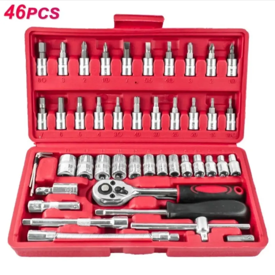 KUNCI SOCKET TOOLS 46 PCS SOCKET WRENCH PAS SOCKET SET 1/4 CAR REPAIR ...
