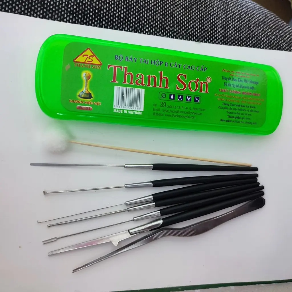 Bộ dụng cụ lấy ráy tai - móc ráy tai Thanh Sơn 8 món kèm hộp nhựa | cây vệ sinh lỗ tai
