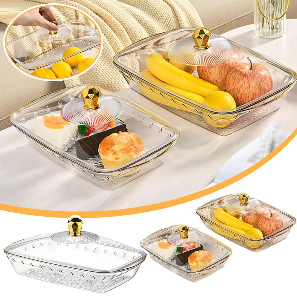 Transparent Fruit Plate With Lid Cover Cake Pan Party Tray Snacks Serving Holder Display Stand Dessert Storage Plate Fruit Platter