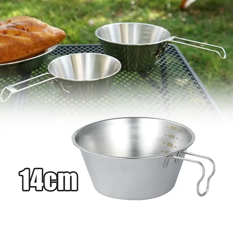 500ML Stainless Steel Mangkuk Lipat Gantung Bowl Cup 304 Stainless Steel Mangkuk Camping Hiking
