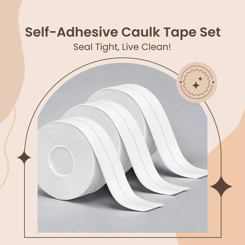 Bath & Kitchen Caulk Tape Sealant Strip, 3 Counts PVC Self Adhesive Tub & Wall Sealing Tape Caulk Sealer, Shower Tile Sealer Tools With 2pcs Shovel, Adhesive Sealant 1