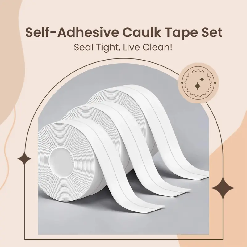 Bath & Kitchen Caulk Tape Sealant Strip, 3 Counts PVC Self Adhesive Tub & Wall Sealing Tape Caulk Sealer, Shower Tile Sealer Tools With 2pcs Shovel, Adhesive Sealant 1