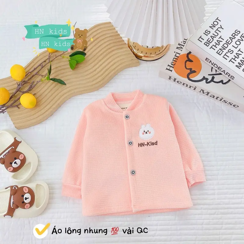 Áo Khoác Nỉ Nhung Cổ Tàu Dày Dặn Lót Lông Ấm Mềm Mịn HN Cho Bé Trai Bé Gái 3Kg~ 14Kg Mặc Mùa Đông - Voi, Len 4
