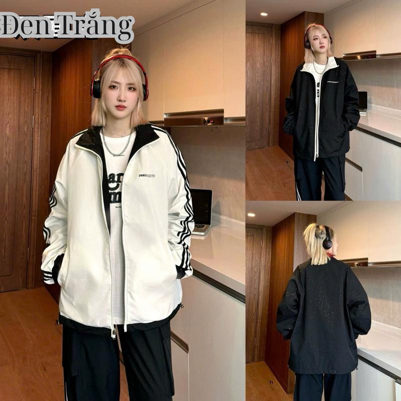 Áo khoác Unisex mặc được 2 mặt CHẤM BI TRẮNG nam nữ - Áo gió 2 mặt siêu dày siêu ấm chống nắng chống nước chất vải gió ChiPu Hàn Nữ Top
