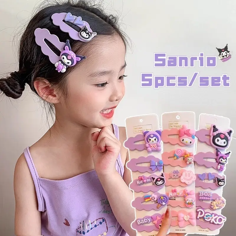 Sanrio 5-piece Hair Clip Cinnamoroll Kuromi My Melody Anime Collection Children's Duck Mouth Clip Sweet and Cute Girl Heart Cartoon Edge Clip Hair Accessories Gift