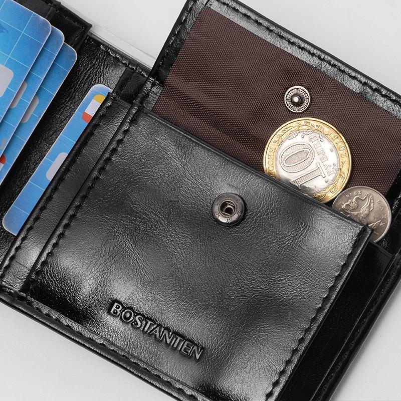 BOSTANTEN Dompet Pria Koin Ritsleting Kulit PU Tiga Kali Lipat Hitam/Coklat/Kopi 6