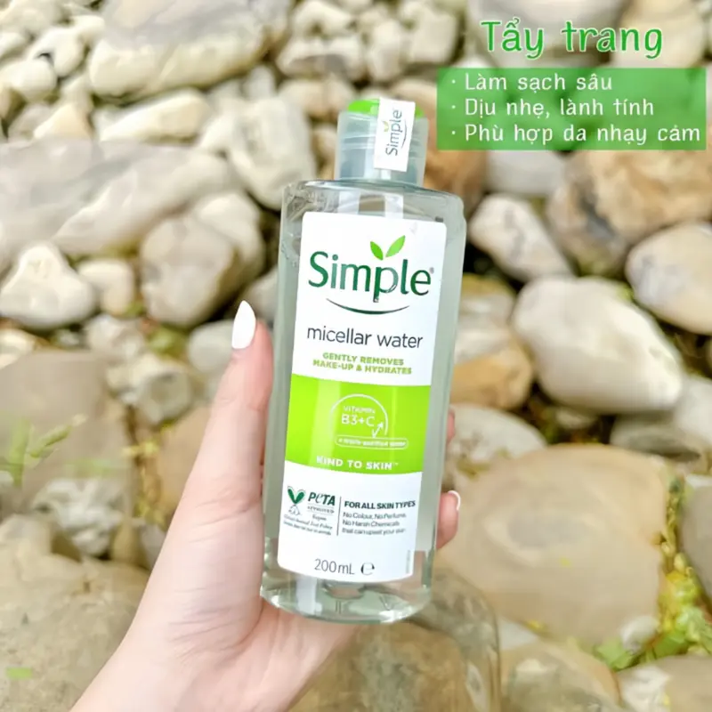Nước Tẩy Trang Simple Micellar 200ml Tặng Bông Tẩy Trang - Dành Cho Da Dầu Mụn, Da Nhạy Cảm Trang Điểm 5