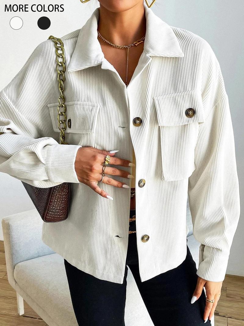 Product Introduction of Women's Solid Color Button Front Jacket, Casual Long Sleeve Outerwear for Spring & Fall, Ladies Clothes for Daily Wear Womenswear Coats 1