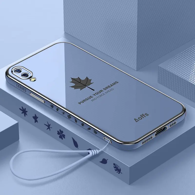 Ốp Phong Cách Lá Phong Cho VIVO Y91C Y1S 1820 1929 Ốp Điện Thoại Hình Vuông Thiết Kế Mới Ốp Mạ Mềm 5