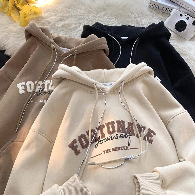 Áo Hoodie nam nữ FORTUNATE - Áo khoác hoodie nỉ bông From rộng Mũ to 2 lớp dây rút bản đôi mới nhất năm nay Menswear Dài Tay Cotton Jean