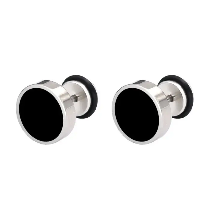 Bông Tai Nam Nữ Unisex Mặt Hình Tròn Đen Basic Titan Không Gỉ TT 1684