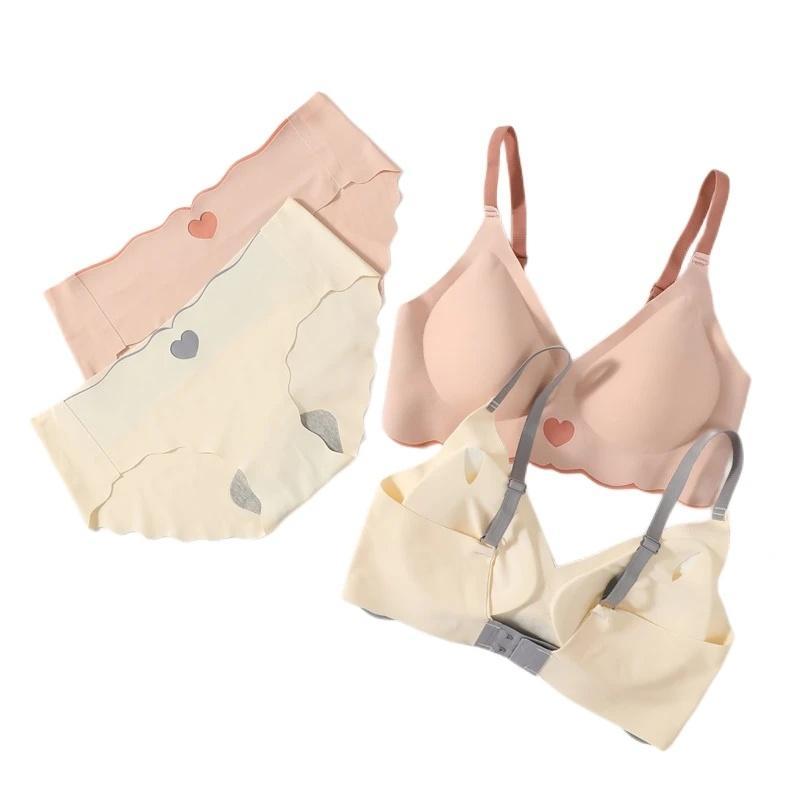 Bộ Đồ Lót Nữ, 2 Cái / Bộ, Nhẹ, Dây Đeo Vai Có Thể Điều Chỉnh Áo Ngực Trái Tim Đào Lụa Lạnh Mềm, Bộ Đồ Thân Mật 4