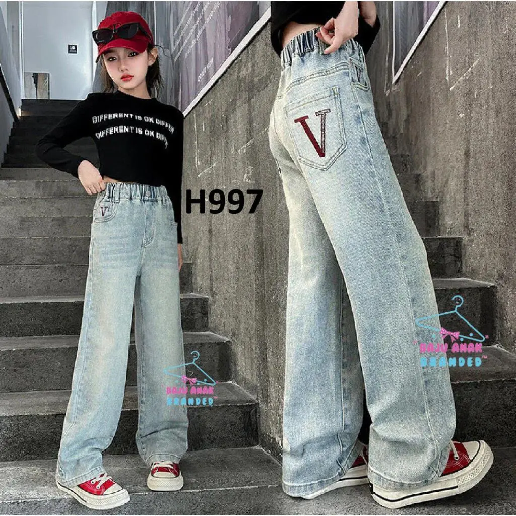 KODE H997 Celana Kulot Jeans V Anak Perempuan Tanggung