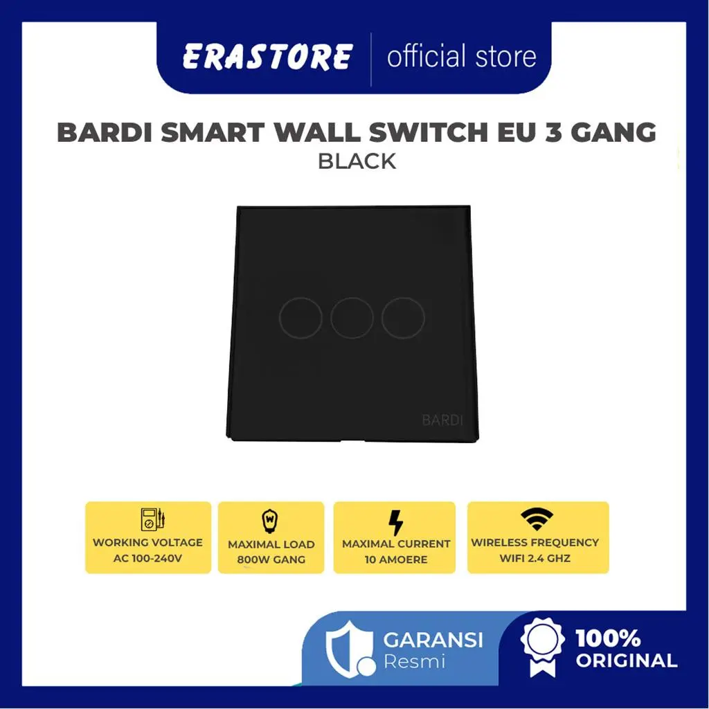 BARDI Smart Wall Switch EU 3 Gang - Black