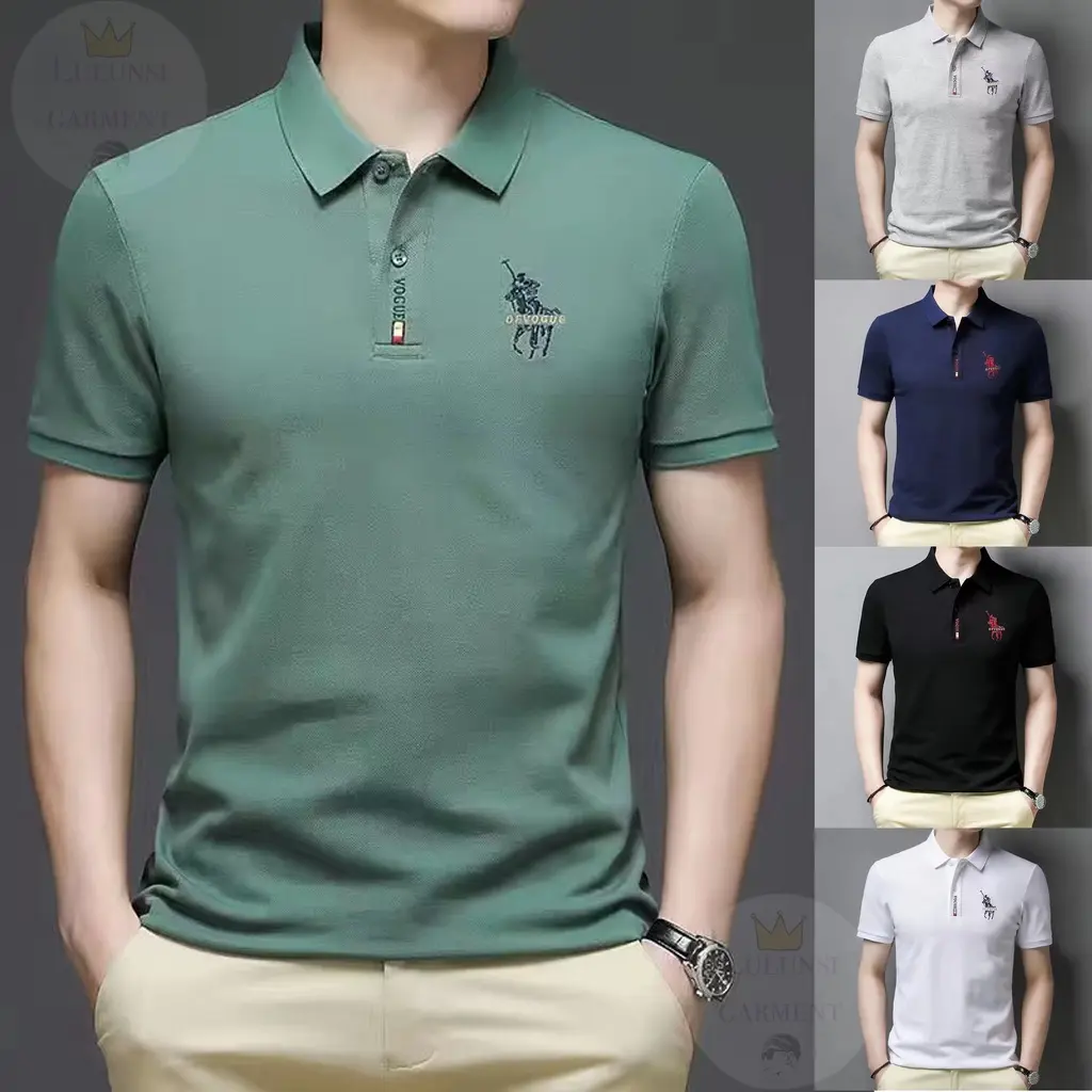 【Malaysia spot】COD Kemeja Polo Bersulam, Untuk Lelaki, Pakaian Perniagaan, Diperbuat daripada Kapas, Selesa dan Sesuai untuk Musim Panas, Kolar Lapel Kasual, Baju-T Lengan Pendek, Tee Anti-kedut, Tersedia dalam 5 Warna, Sesuai untuk Lelaki