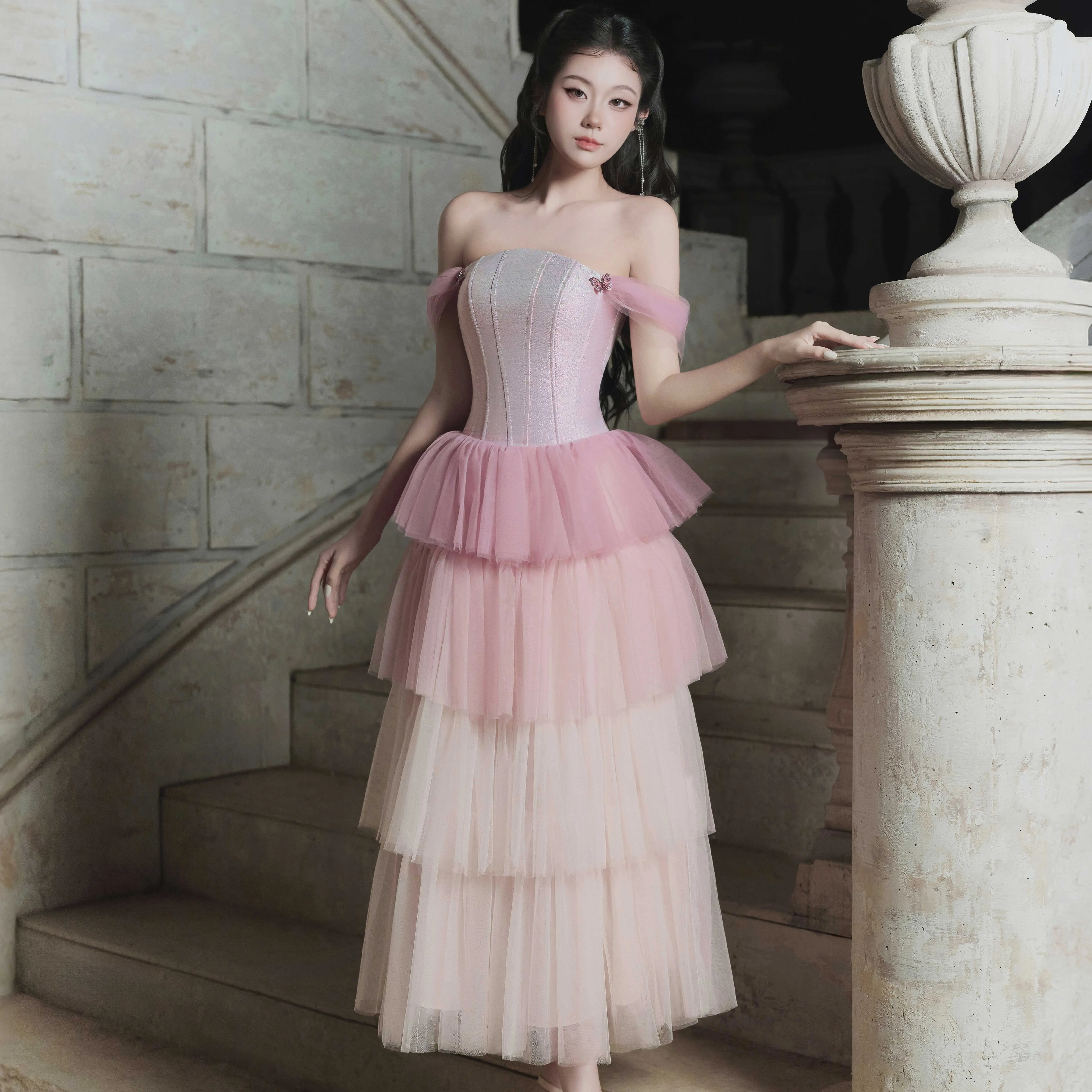 LOVELYN Váy HUE lưới chuyển màu vải lấp lánh đính bướm đá Nữ Women Dress  Váy xinh sang chảnh Voan Váy đi tiệc lấp lánh mgi evening đầm dạ hội
