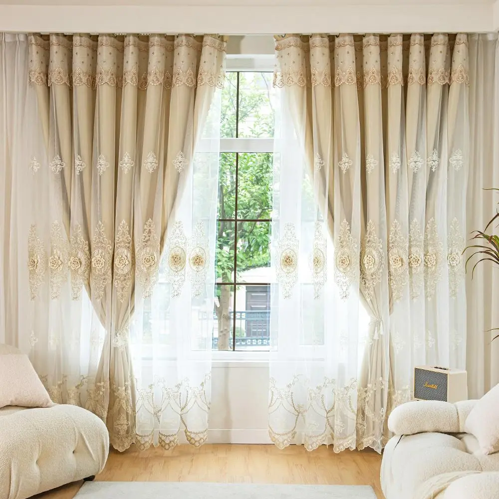 Double Embossed Embroidered Curtain for Living Room Decor, 1 Count Room Accessories Vintage Floral Pattern Curtain for Bedroom & Living Room, Home Decoration, Stocking Fillers Gift