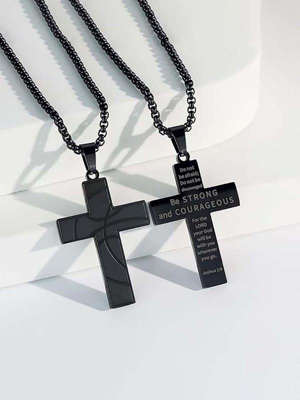 Fashion Letter & Cross Pendant Necklace for Men & Women, Stainless Steel Jewelry for Party, Daily Clothing Decor, Trendy All-match & Exquisite Jewelry for Birthday Gift 6