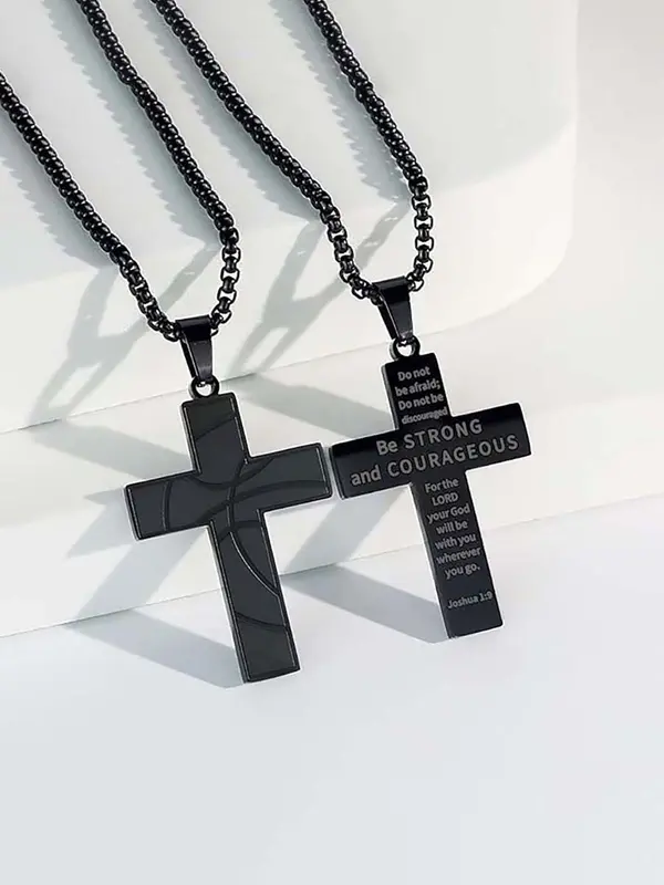 Fashion Letter & Cross Pendant Necklace for Men & Women, Stainless Steel Jewelry for Party, Daily Clothing Decor, Trendy All-match & Exquisite Jewelry for Birthday Gift 6