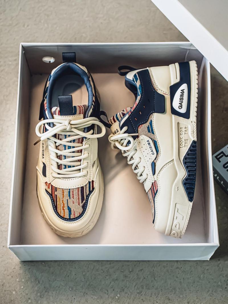 Product Introduction of Men's Fashionable Colorful Lace Up Low Top Sneakers, Casual Comfortable Sports Running Shoes, Trendy All-match Sneakers for Daily Wear 6