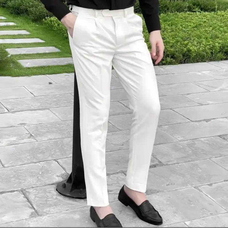 Quần tây nam, Quần âu nam hàn quốc ống côn công sở vải tuyết hàn co giãn dày dặn màu trắng tinh sang trọng quana  unam Menswear Nhung