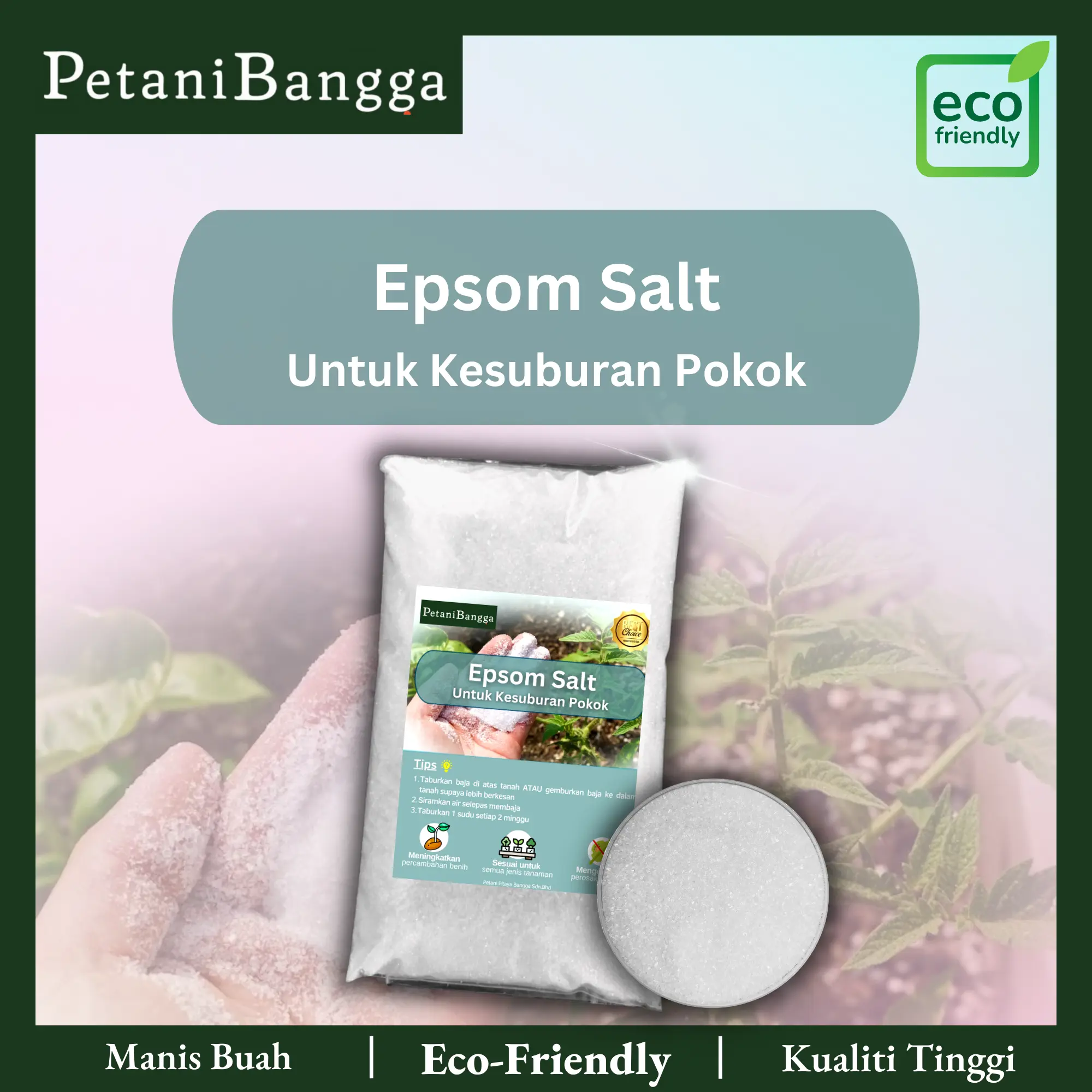 2KG Baja Garam Epsom Salt (Magnesium Sulfate) Baja Vitamin untuk kesuburan pokok rawatan daun pokok hijau daun