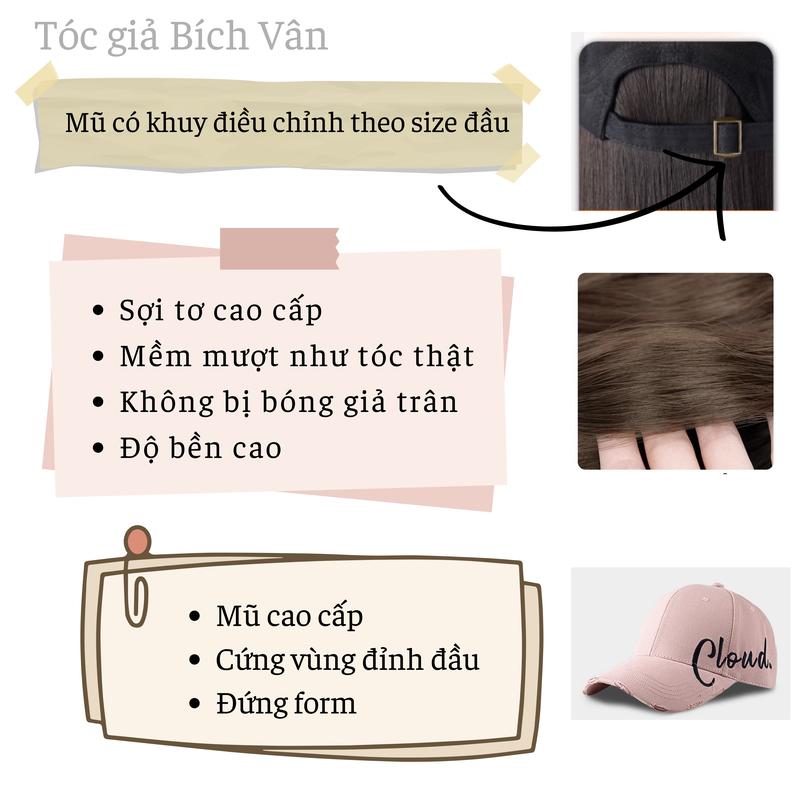 Mũ tóc giả lưỡi trai cao cấp Bích Vân , tóc giả nón kết Hàn Quốc Kaki 3