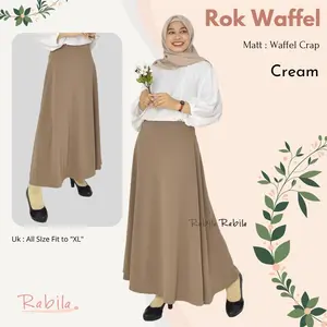 Rok wanita Lebar mode payung - Bahan Waffle Crape - Bawahan Muslim Panjang Pinggang Karet