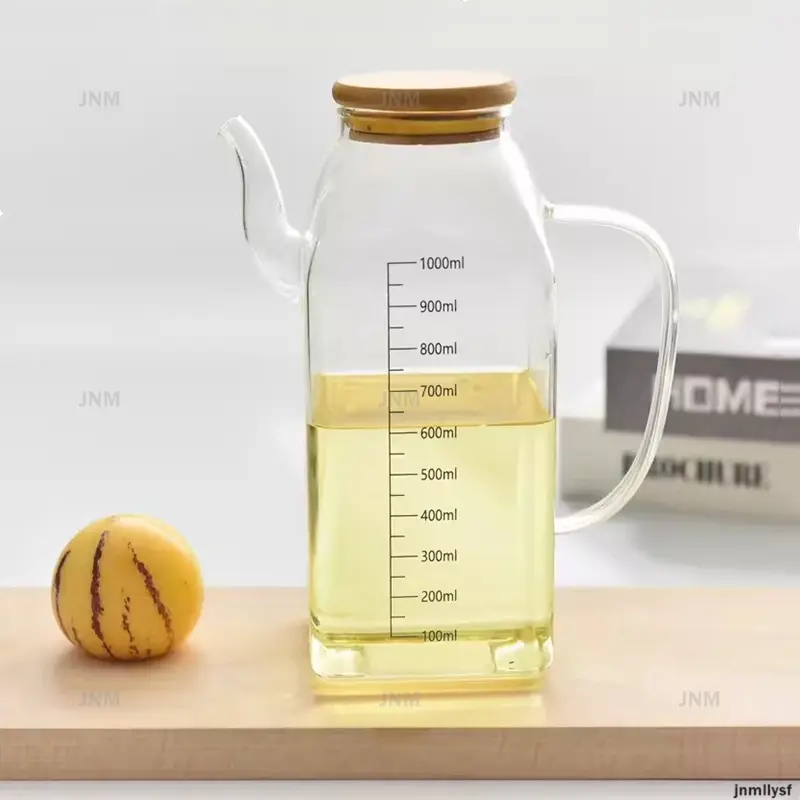 1L Oil Bottle with Scale Kitchen Glass Measuring Oil Pourer Durable High Borosilicate Glass Oil Pot Glass Seasoning Bottle