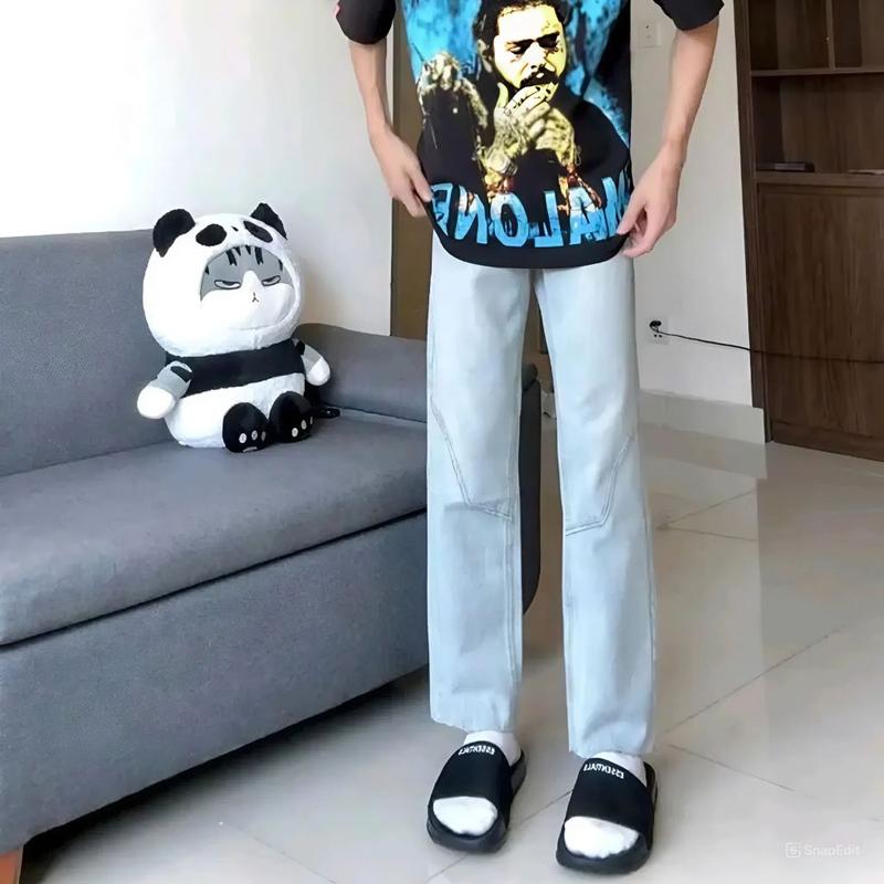 Quần Jean Nam Trơn Basic Màu Xám Ống Đứng, Quần Jean Baggy Nam Rách Gối Đơn Giản 109 - KOJ Menswear Pants 4