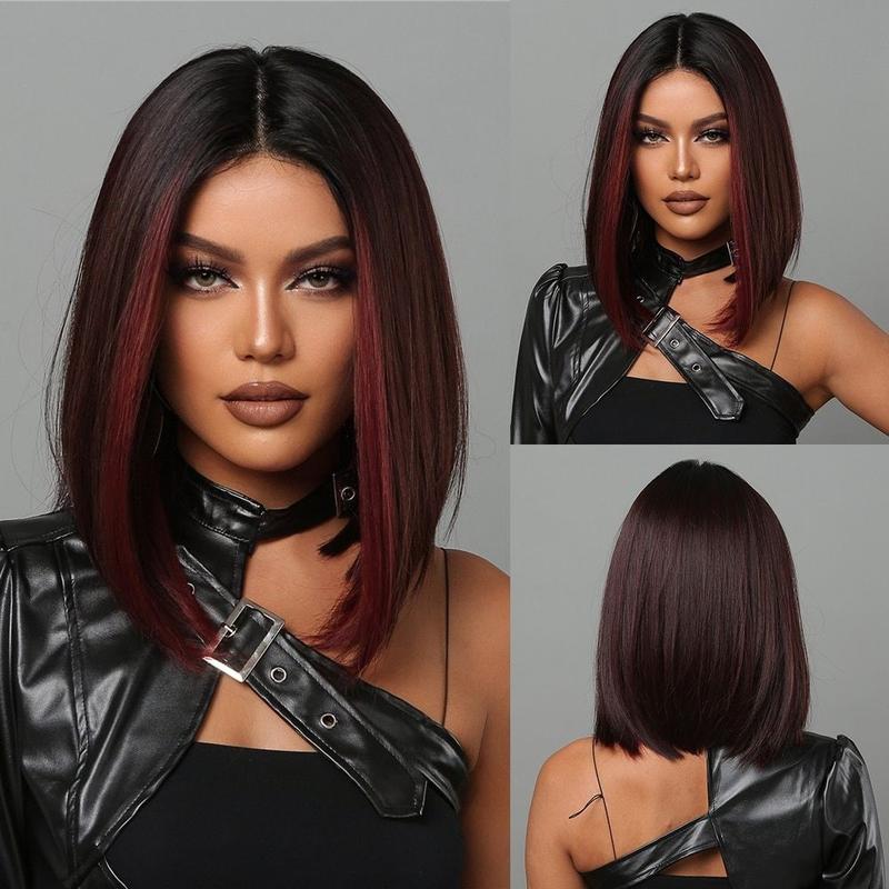 Product Introduction of short hair wig for woman full head cosplay Bob Wigs Red Highlight Middle Part Synthetic Wig 4