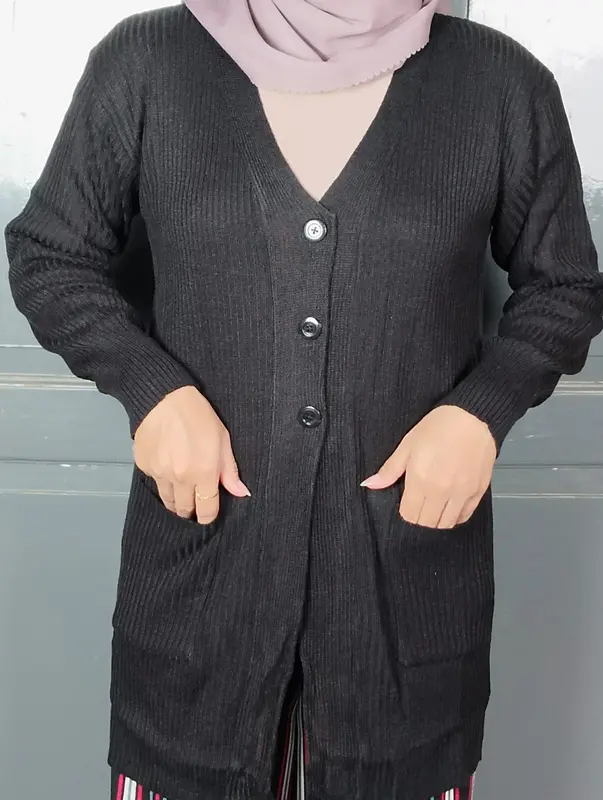 Long Cardigan Rajut kancing 3 / Sweater Rajut Kardigan Panjang Kancing 3 Nyaman Knitwear Kerah 0