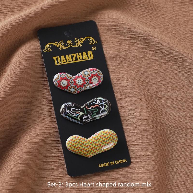 Product Introduction of 3pcs/Set Fashion Printed Bandana Needle Heart Oval Pin Scarf Fixed Buckle Anti Shedding Safety Pin Gift for Girlfriend Love Bow Safety Hijab Pins Accessories 29