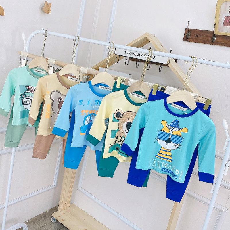    Tiệm Mẹ Shin  Size 9kg đến 25kg Bộ thun lạnh tay dài quần dài in Gấu Xe cho bé Minkey Baby 