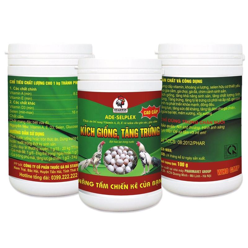 STARWIN KÍCH GIỐNG TĂNG TRỨNG (Hũ 100 g)- Giúp  gà chọi, gia cầm tăng khả năng sinh sản, đẻ nhiêu, tỷ lệ có phôi và tỷ lệ ấp nở cao.
