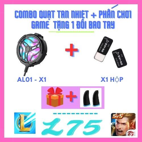 Combo 2 món quạt tản nhiệt - phấn chơi game L75 tặng kèm bao tay | Phụ kiện chơi game mobile Led Cao Su