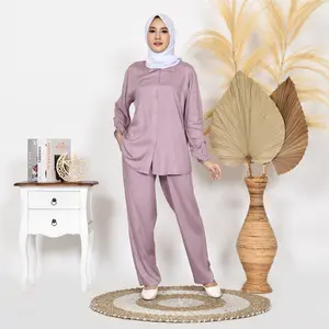 KARINA One Set Setelan Piyama Wanita Katun Rayon TPKK celana Fit Kancing Kerah Tangan Panjang Kerah Nyaman Tidur Atasan