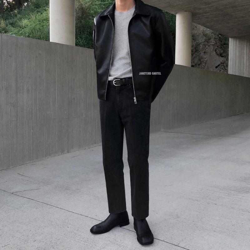 Product Introduction of JNK x EDWIN - Jaket Vintage Pria Mafia Varsity Bahan Semi Kulit Sintetis Synthetic Leather Cowok Korea Kasual Outfit Laki Laki Baju Shirt Blazer Casual Jacket Remaja Dewasa Zipper Resleting 3