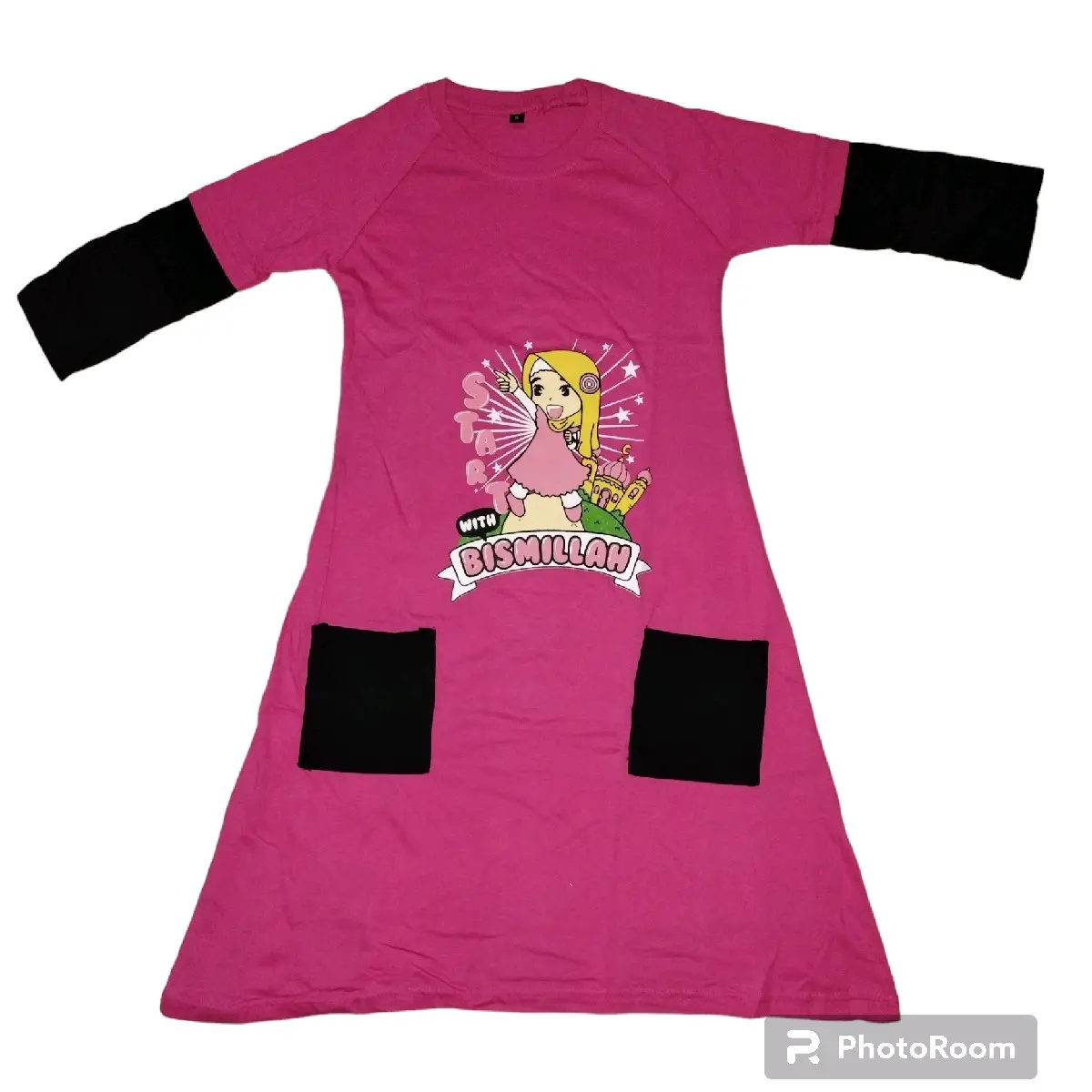 Gamis anak baham katun, kaos combat 20s, adem , nyaman dipakai anak usia 3-6 tahun