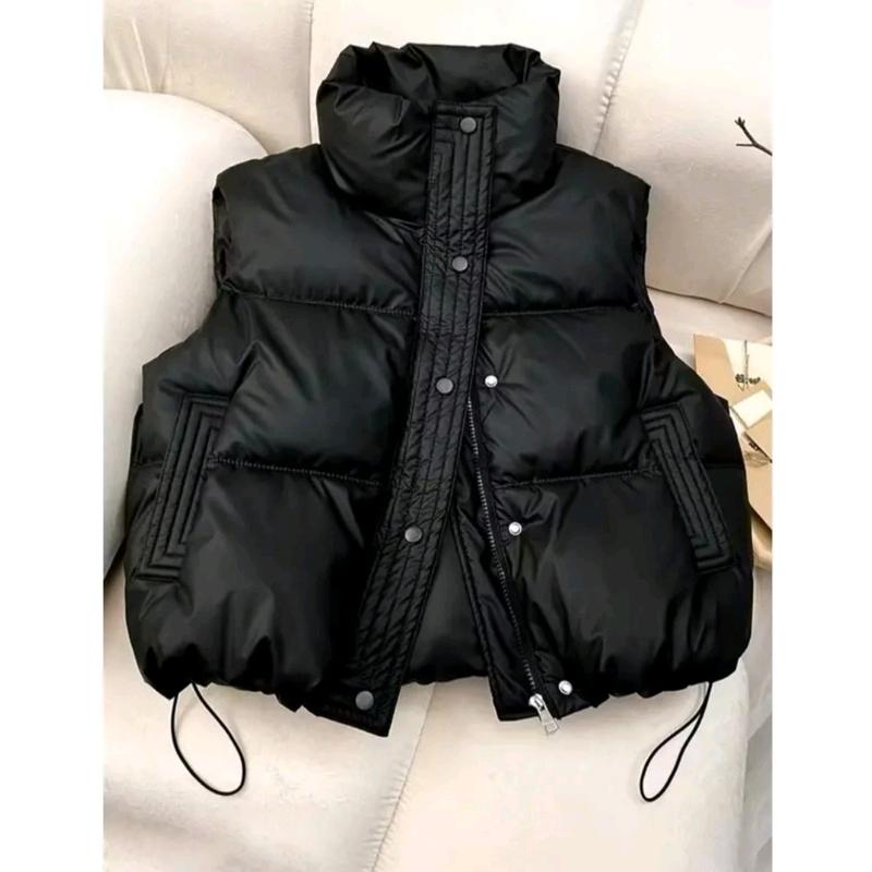 (  Hàng Quảng Châu ) Áo khoác phao gile da cao cấp không nhăn, có bảo hành, có túi, cổ cao - Áo phao gile nữ wonmen top 1 - women, Unisex Menswear Đen áo  phao