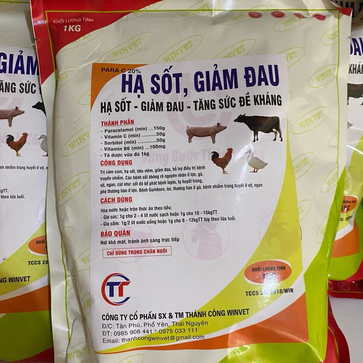HẠ SỐT, GIẢM ĐAU, hỗ tợ điều trị bệnh gây sốt ở gia súc, gia cầm 1kg