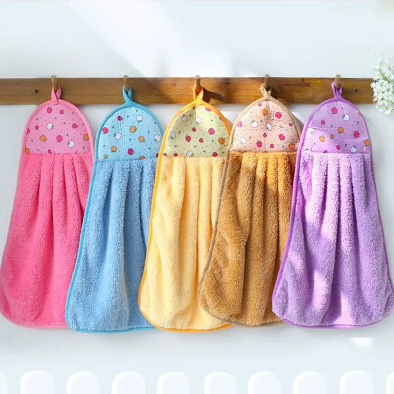 Coral Fleece Hand Towel Hanging Quick-Drying Strong Absorbent Thickened Towel Hanging Kitchen Bathroom Hand Towel