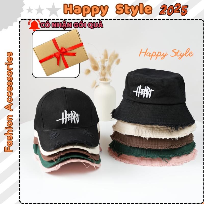 Mũ Lưỡi Trai Và Mũ Bucket Tua Rua Heart Đội Đôi Đội Cặp Couple Nón Kết Chất Vải Kaki Cao Cấp Form Unisex Nam Nữ N214