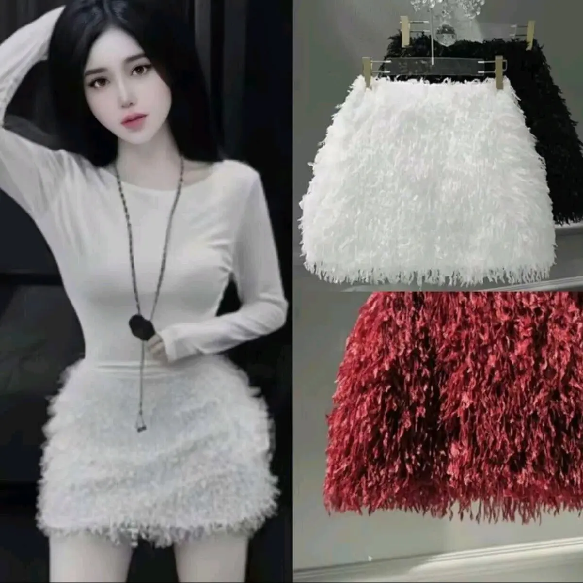 chân váy lông vũ form đẹp có lót trong xịn, có bo chun co dãn