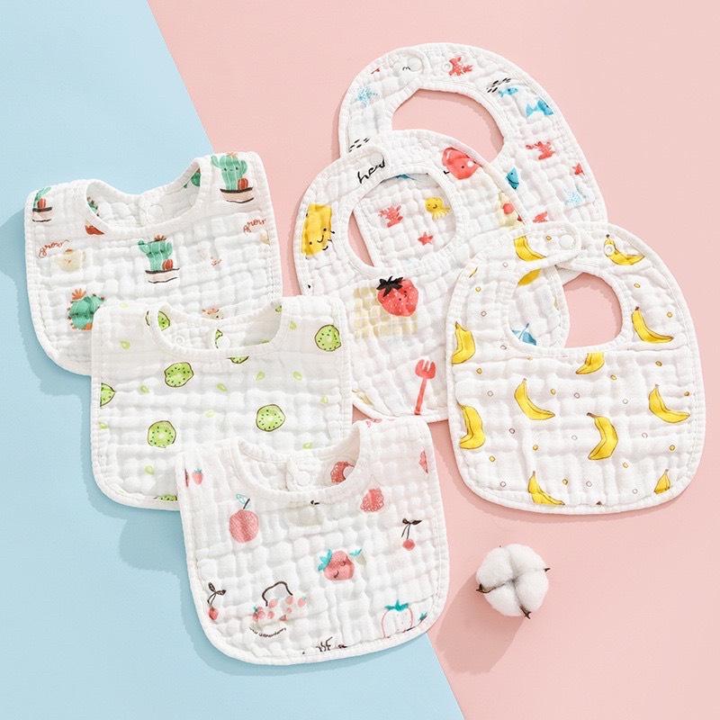 (Set 5) Yếm xô vuông 6 lớp cúc bấm cài phía sau 2 mặt chữ U siêu thấm hút (kt 29x23 cm)