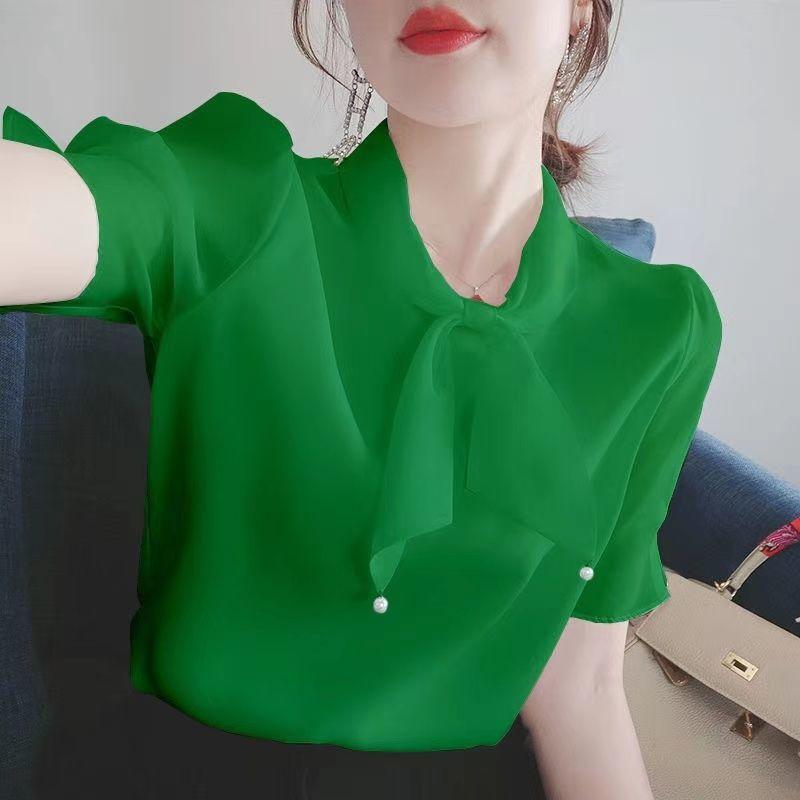 Áo Voan Ngắn Tay, Hàng Mới Về Mùa Hè 2023 Của Phụ Nữ, Thiết Kế Nơ Thanh Lịch, Thích Hợp Cho Công Sở Và Thời Trang, Áo Sơ Mi Ol, Áo Thời Trang 1