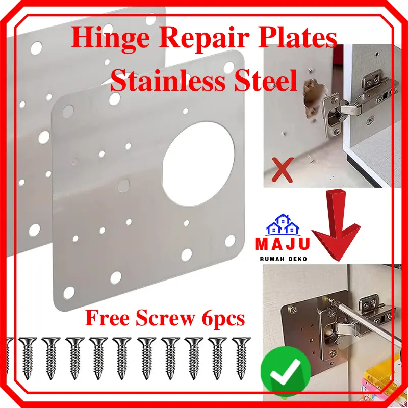 MAJU Hinge Repair Plates Stainless Steel Cabinet Door Hinges Plate Screws Hinger Pembaiki Kabinet Engsel Pemasangan Plat