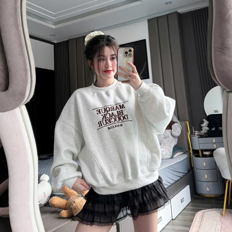 Áo nỉ tàu l1 black from BOXY - Women Top Hoodie Cổ Tròn